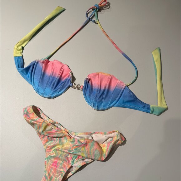 WILDFOX Mermaid Pastel Rainbow Tie-Dye Shell Bikini Underwire Top S (+bonus) - Picture 4 of 8